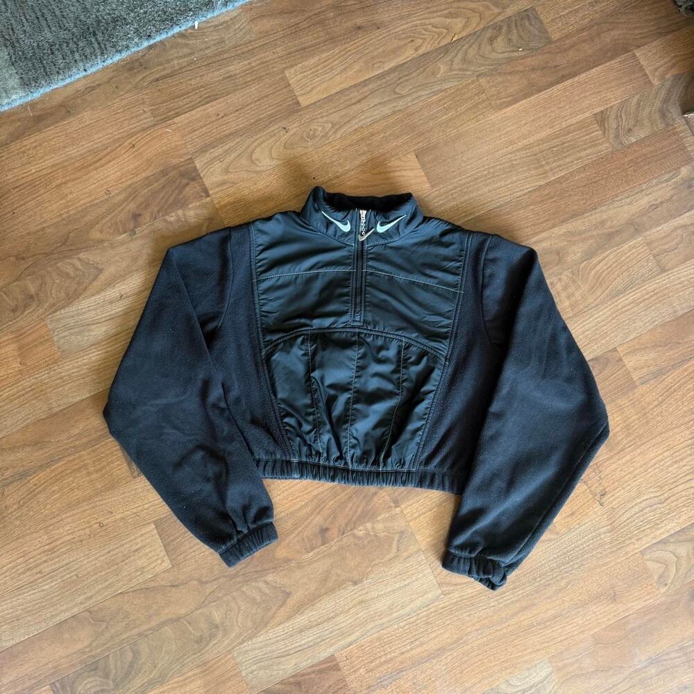 Black Nike Sportswear Swoosh Plus 1/4 Zip Cropped Fleece Jacket